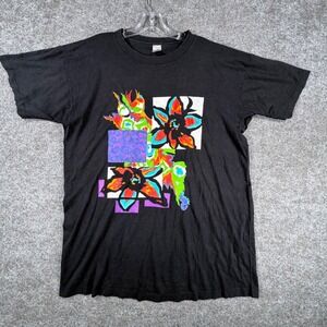 Danskin Mens T-Shirt Vintage 90s Graphic Floral Abstract Art XL Black Made USA
